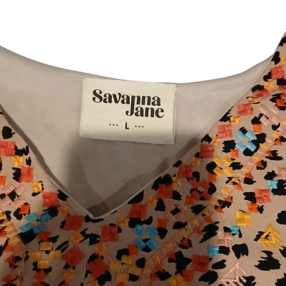 Savanna Jane Colorful Cheetah Print Embroidered Dress Size Large Womans Boho - Picture 2 of 11